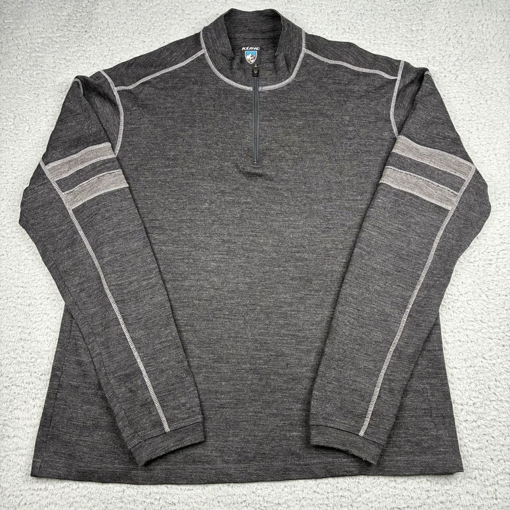 Kuhl Team 1/4 Zip Sweater Mens XL Gray Merino Wool Long Sleeve Pullover